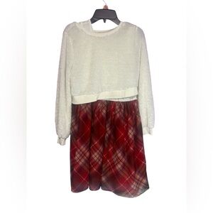 Knit Works Girls Dress Size 14 Sleeveless White & Plaid Dress W/Pullover Sweater